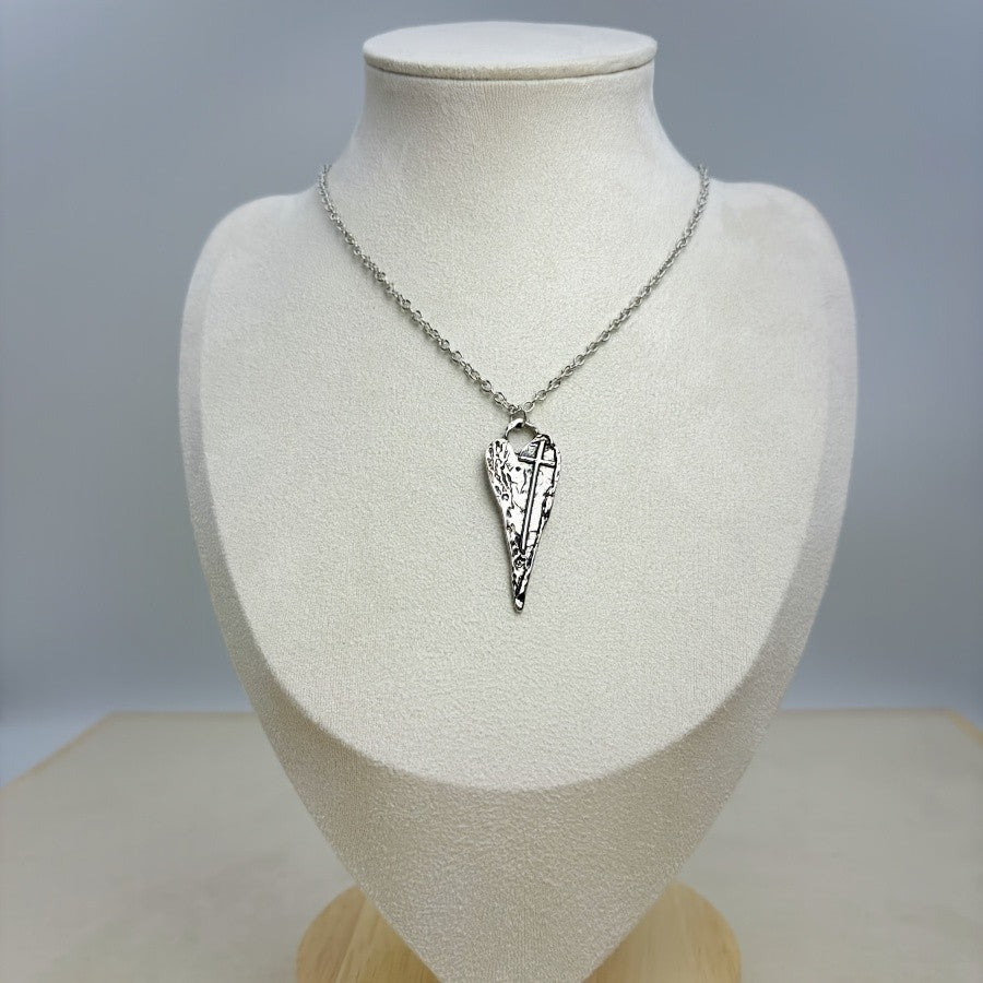 Textured Cross Wing Pendant Necklace