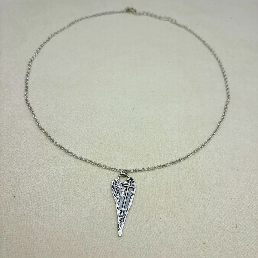 Textured Cross Wing Pendant Necklace