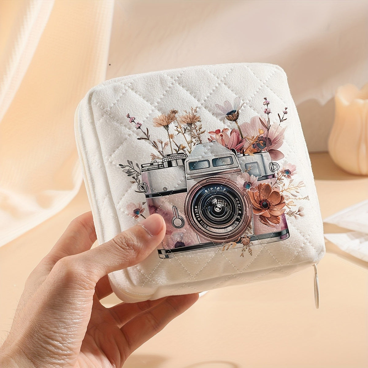 Vintage Camera Floral Pouch