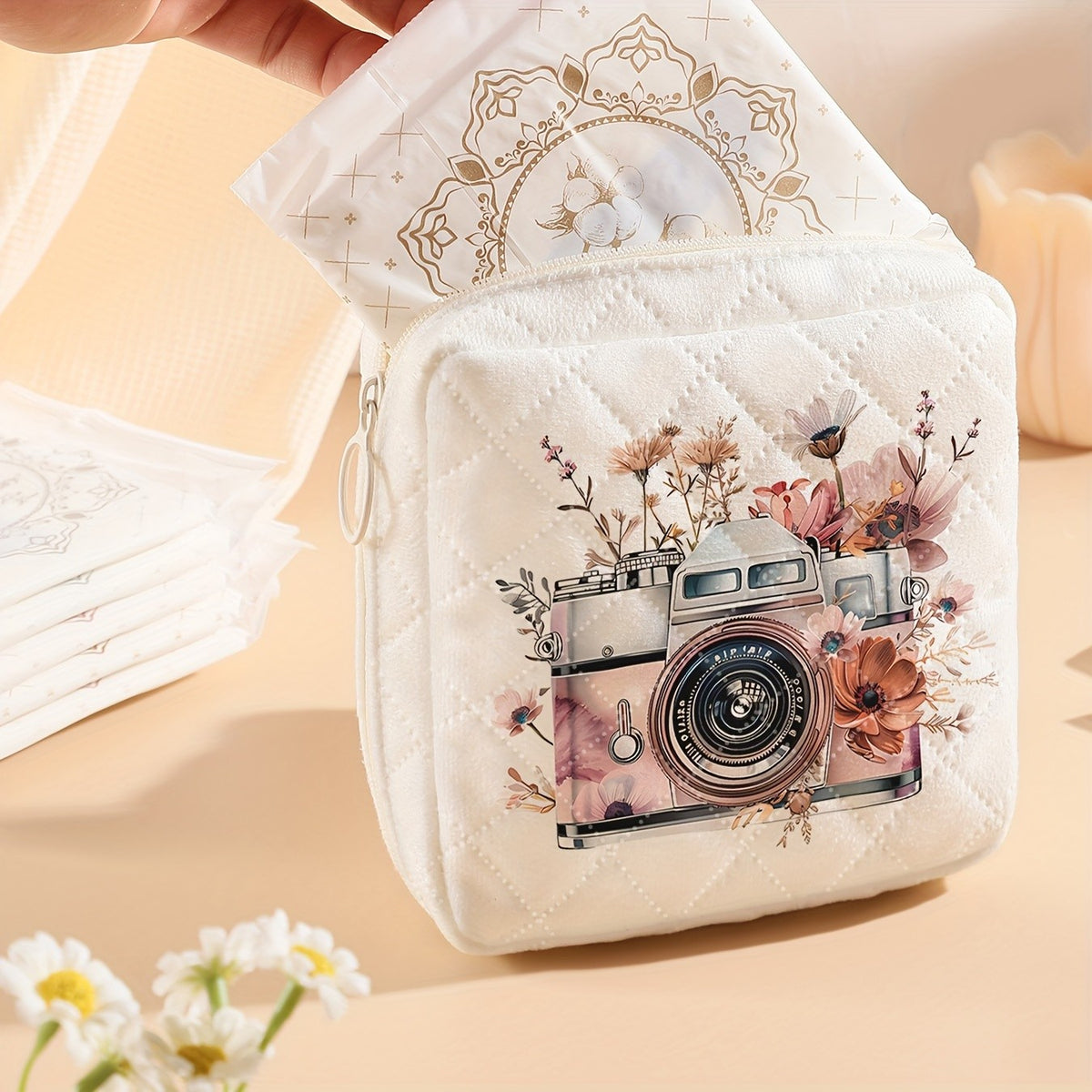 Vintage Camera Floral Pouch
