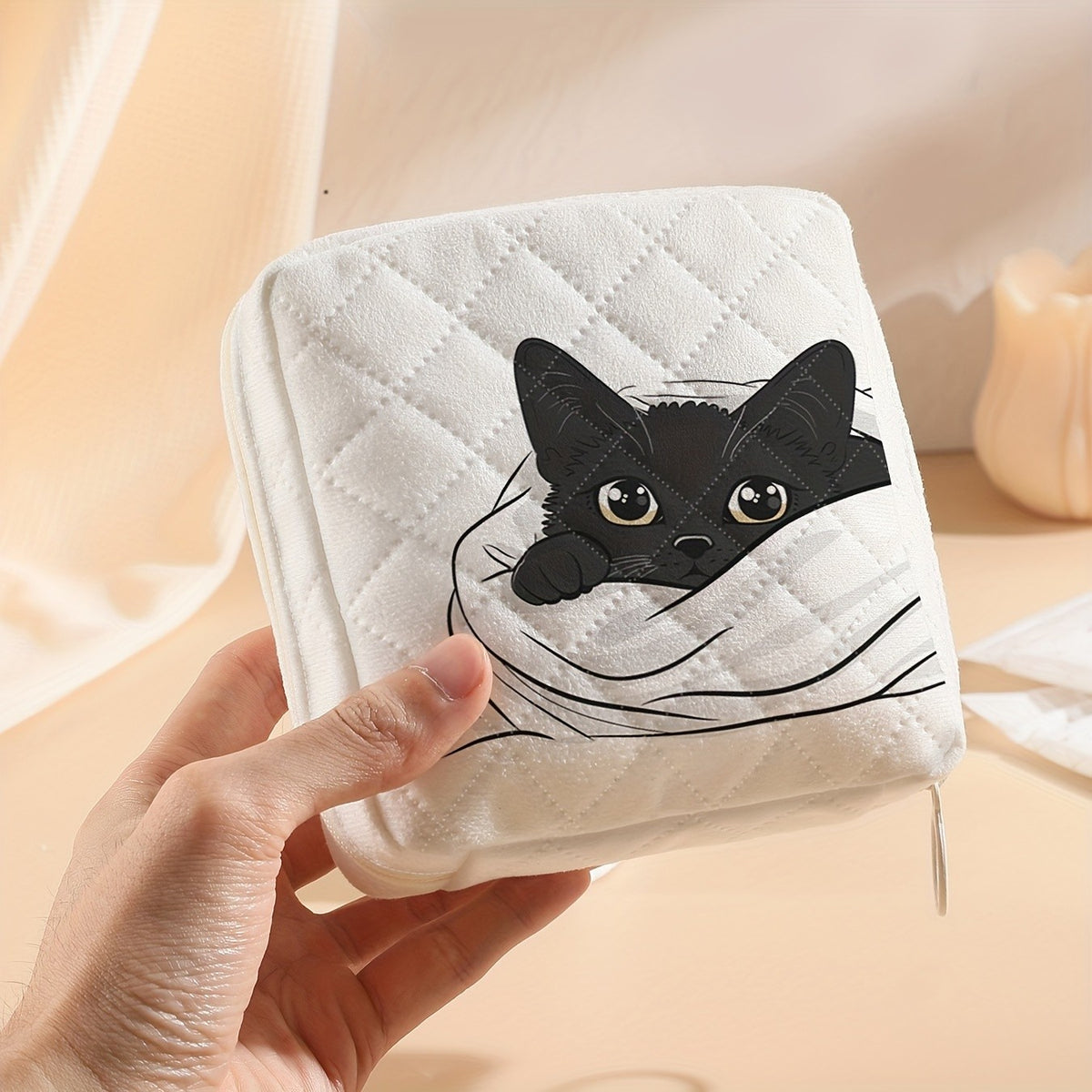 Black Cat Quilted Storage Pouch