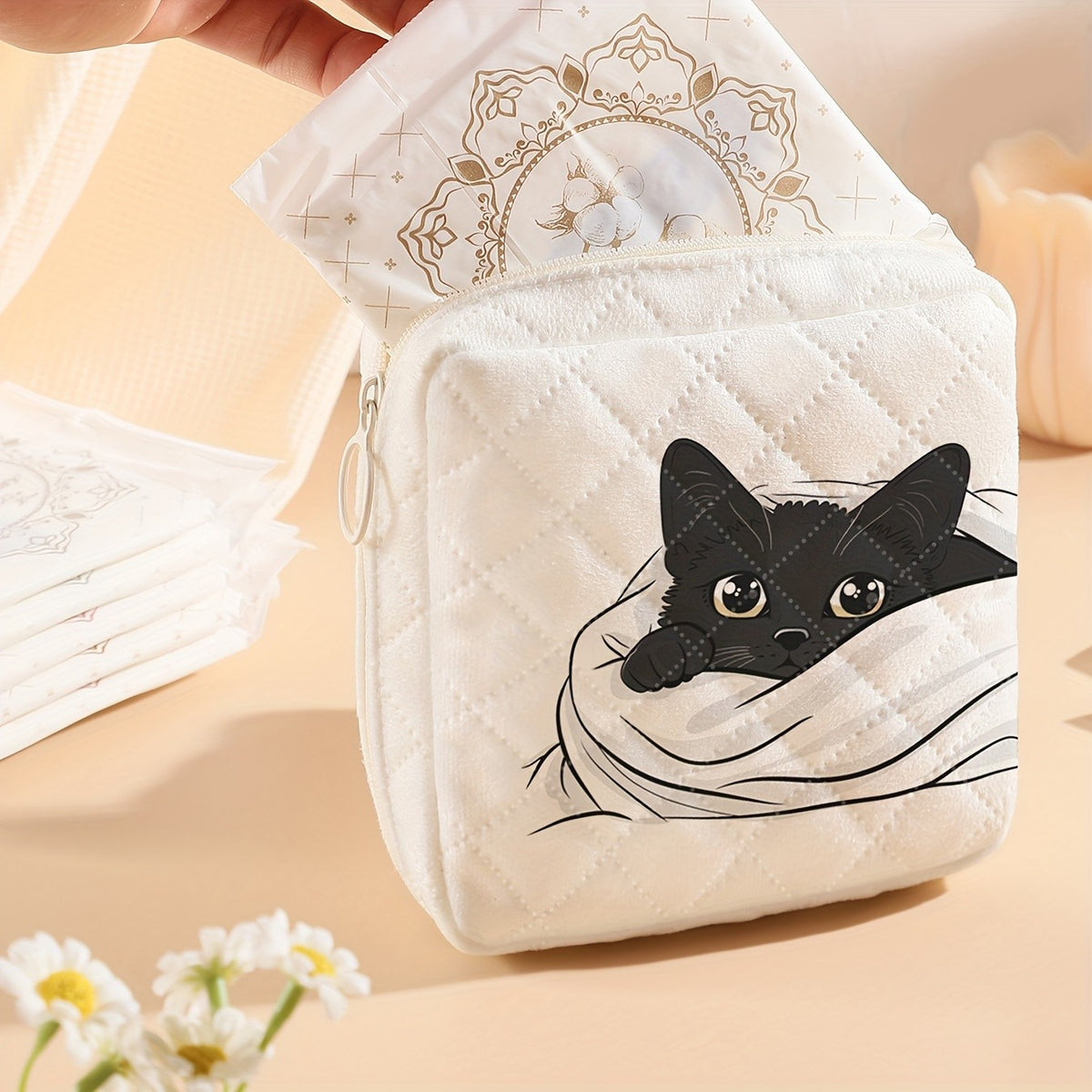 Black Cat Quilted Storage Pouch