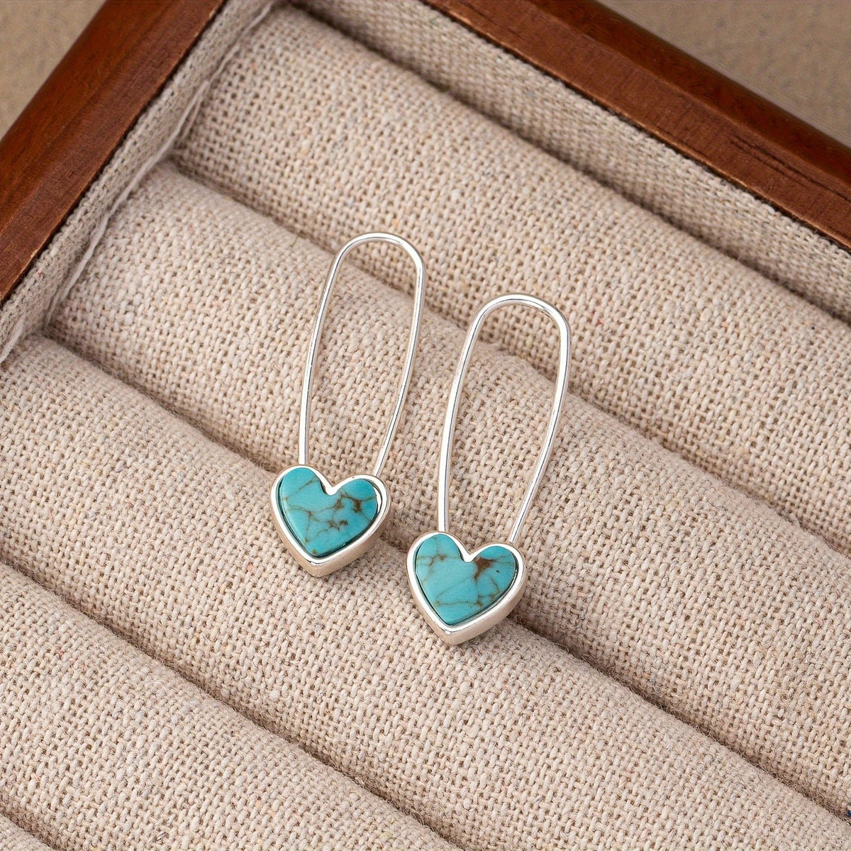 Turquoise Heart Wire Drop Earrings