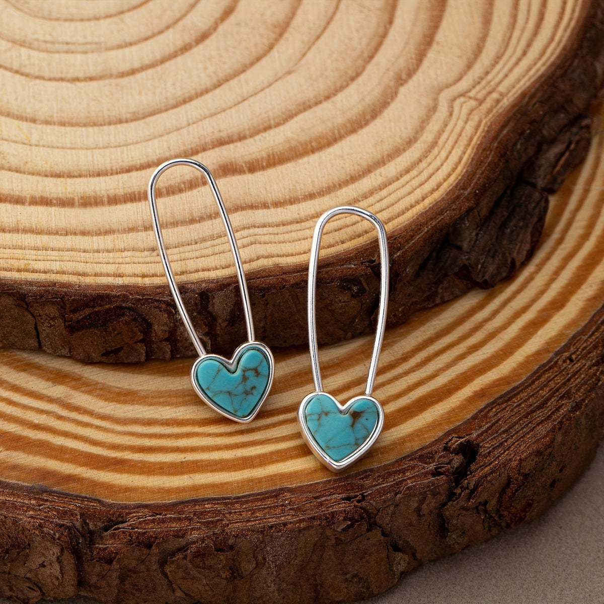 Turquoise Heart Wire Drop Earrings