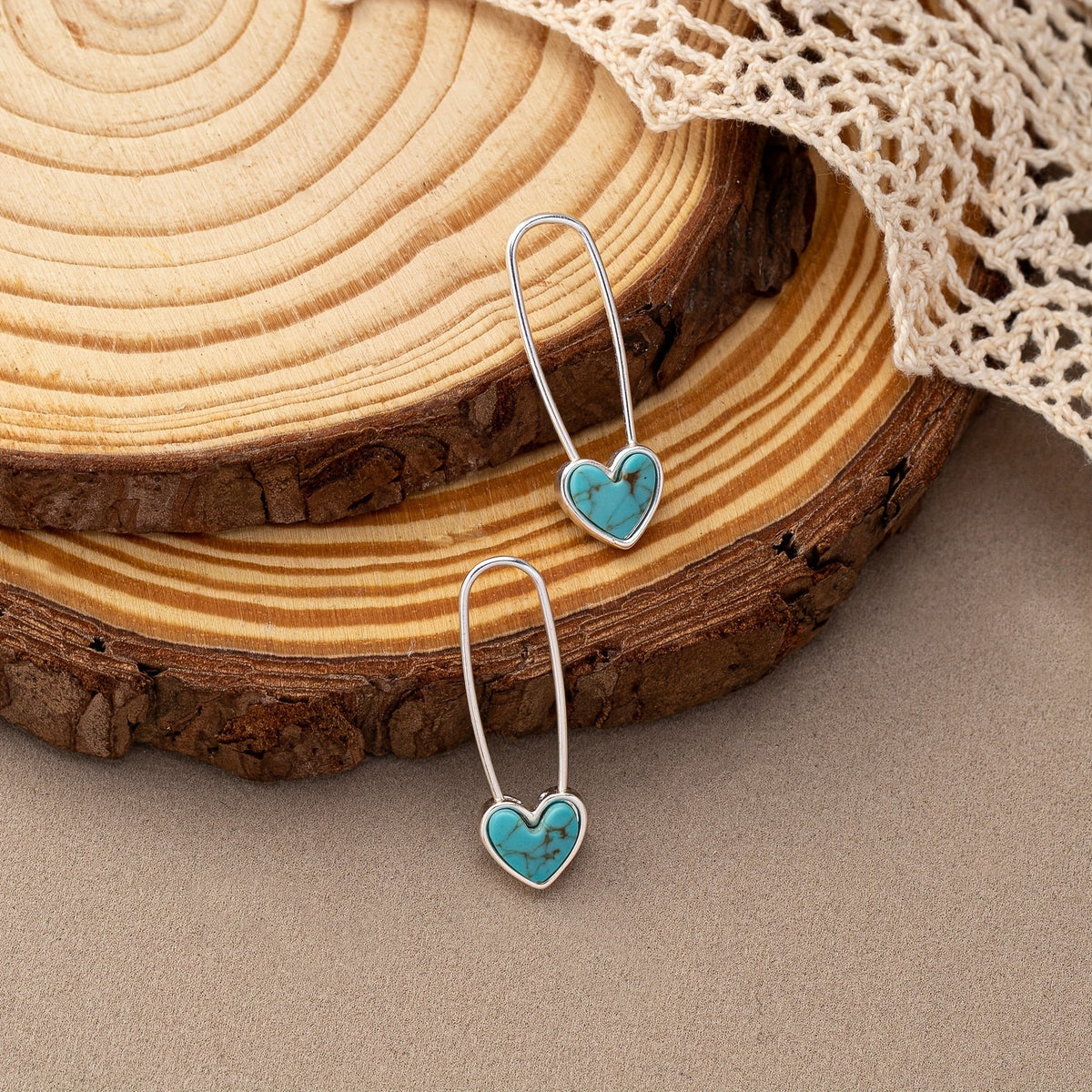 Turquoise Heart Wire Drop Earrings