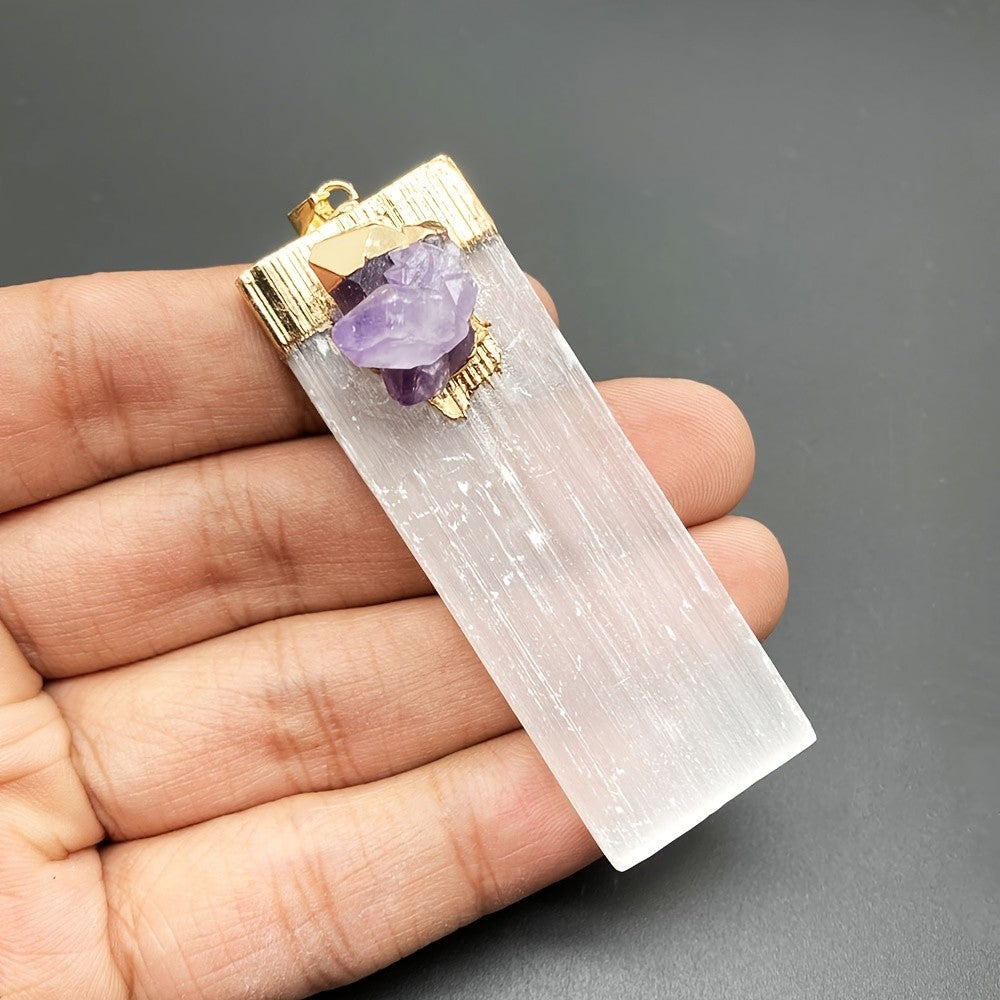 Selenite & Amethyst Pendant Necklace