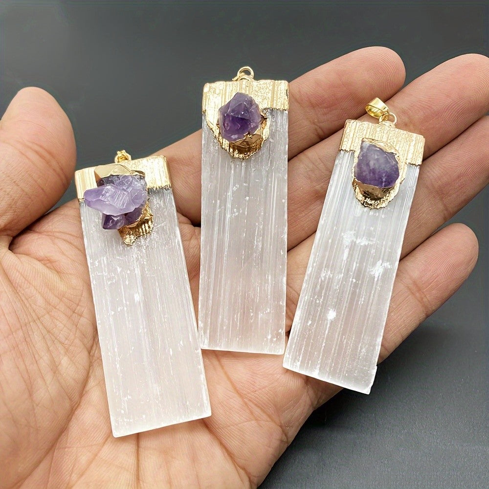 Selenite & Amethyst Pendant Necklace
