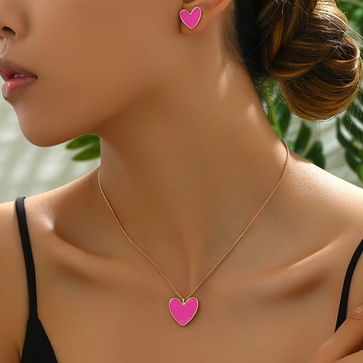 Enamel Heart Necklace & Earring Set