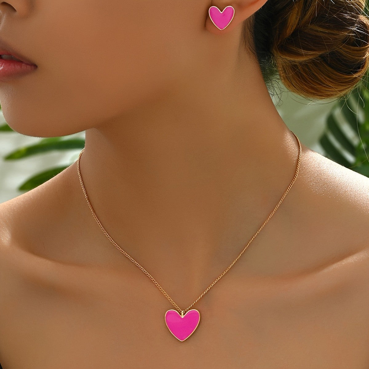 Enamel Heart Necklace & Earring Set