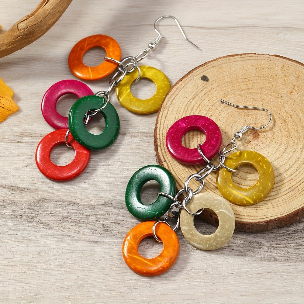 Colorful Wooden Link Earrings