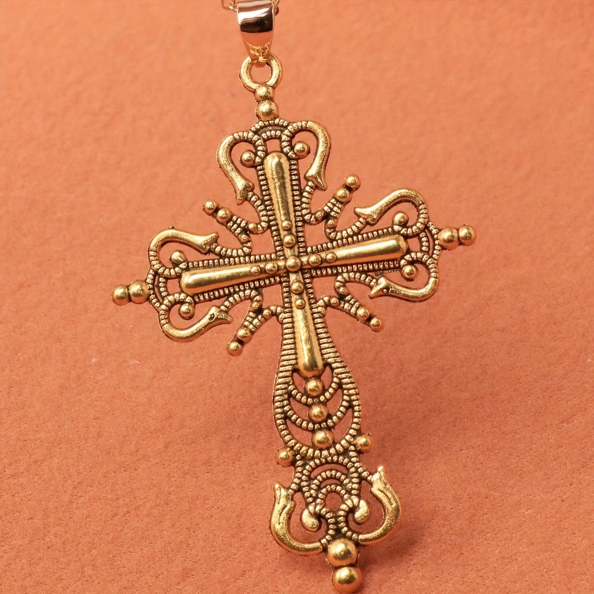 Beaded Scroll Cross Pendant Necklace
