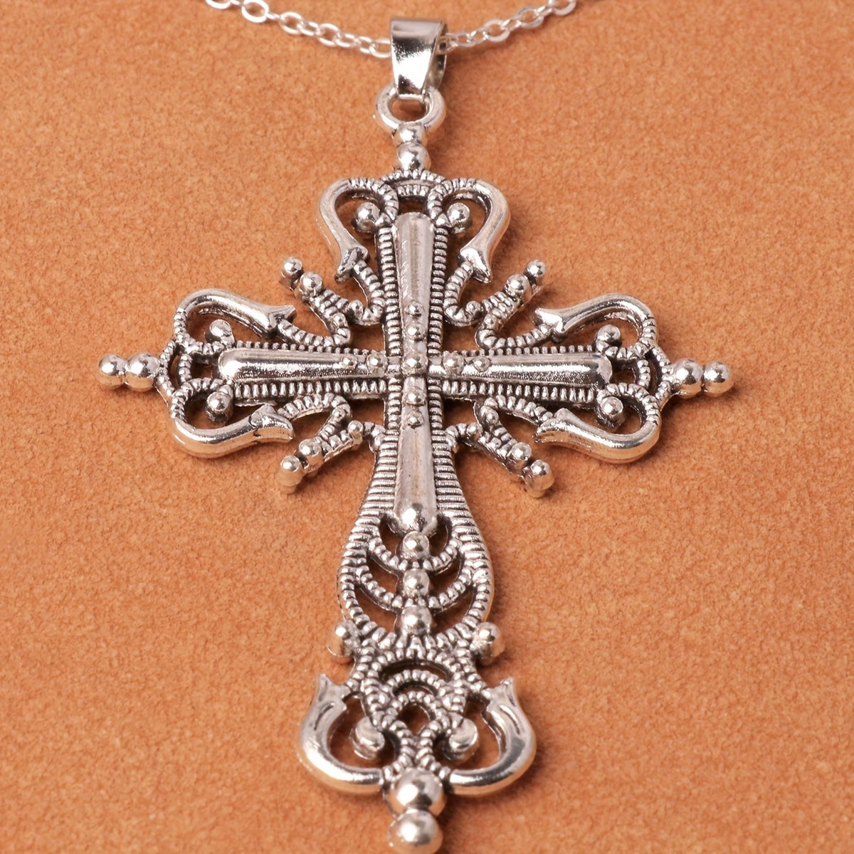Beaded Scroll Cross Pendant Necklace