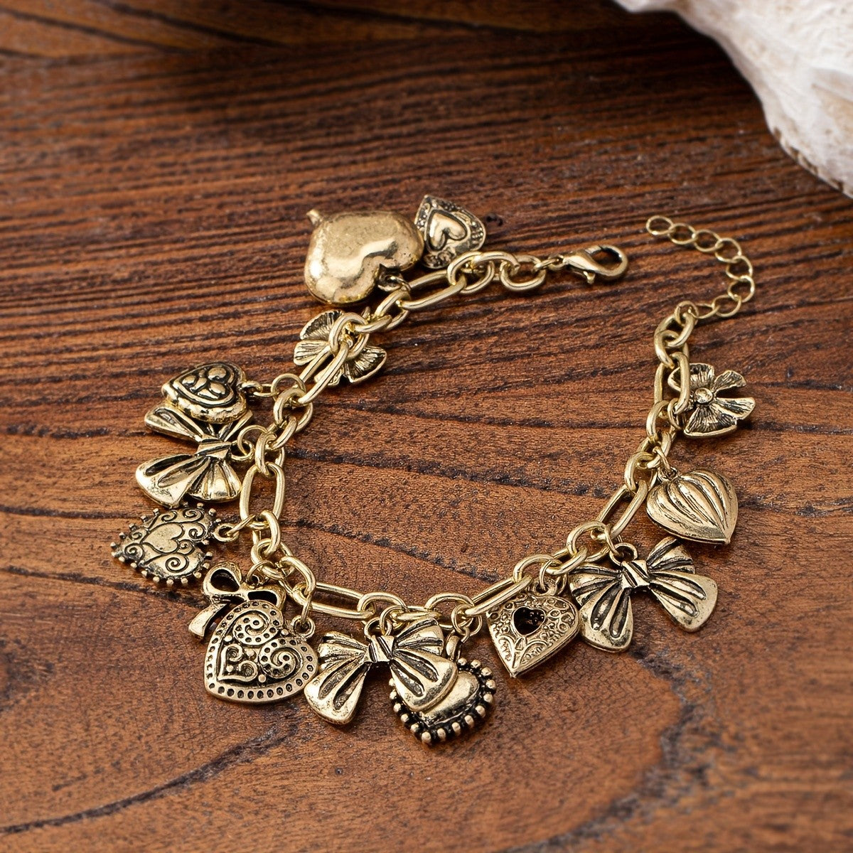Vintage Bow & Heart Locket Bracelet