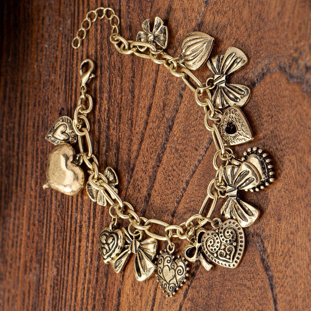 Vintage Bow & Heart Locket Bracelet