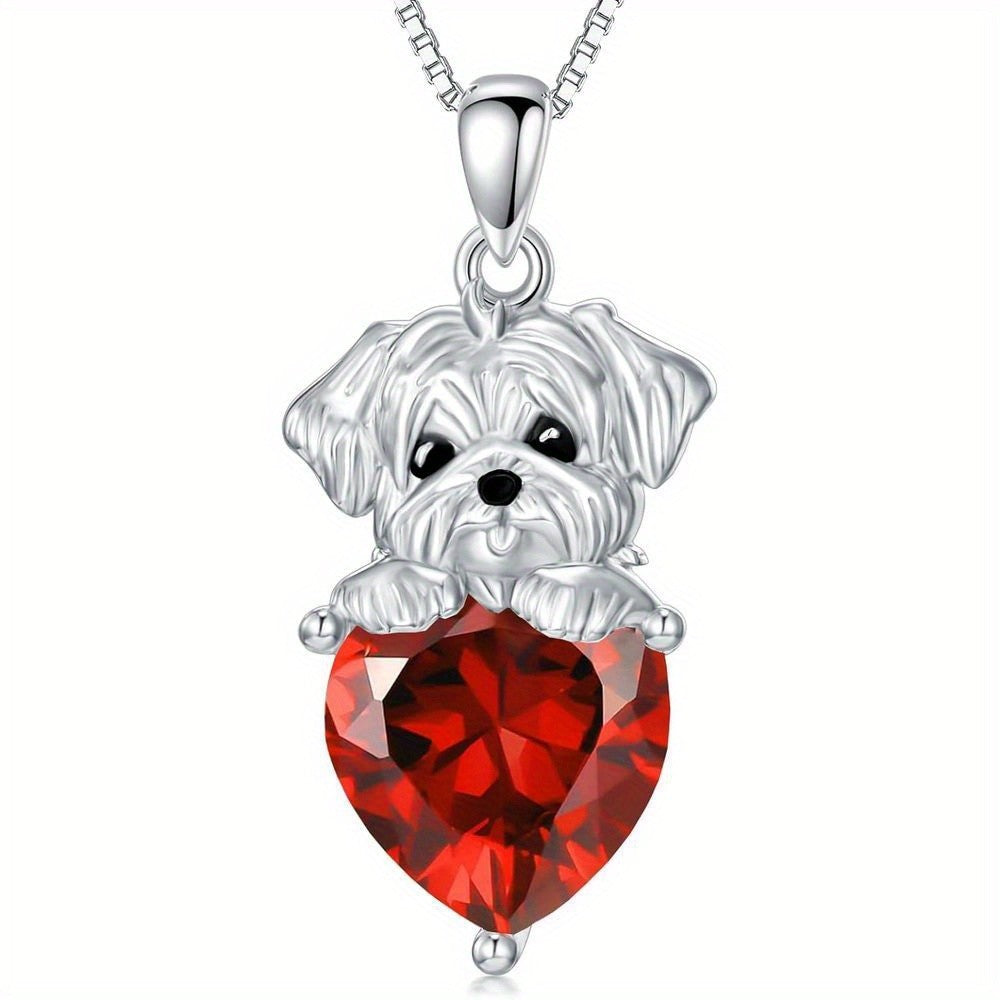 Puppy Dog Heart Crystal Necklace