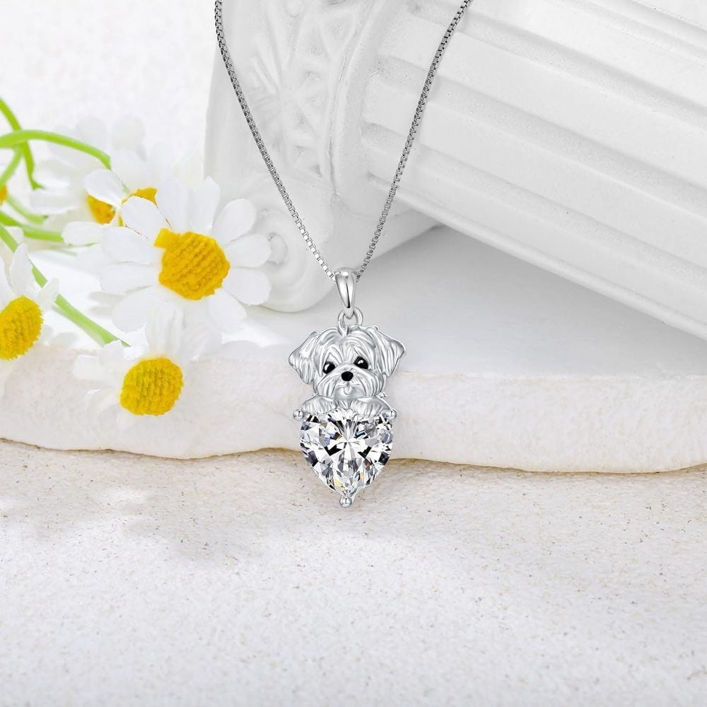 Puppy Dog Heart Crystal Necklace