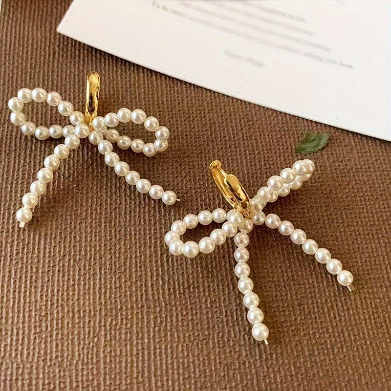 Faux Pearl Bow Earrings