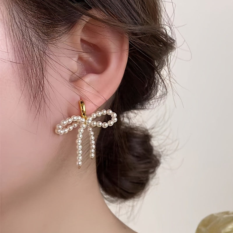 Faux Pearl Bow Earrings