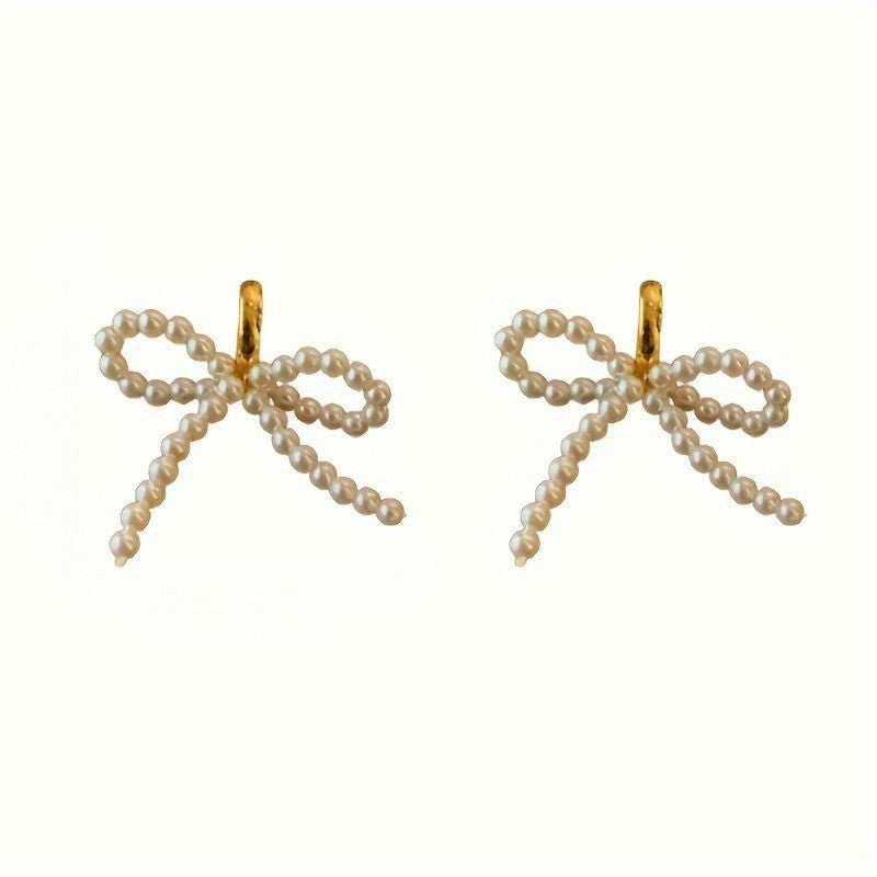 Faux Pearl Bow Earrings