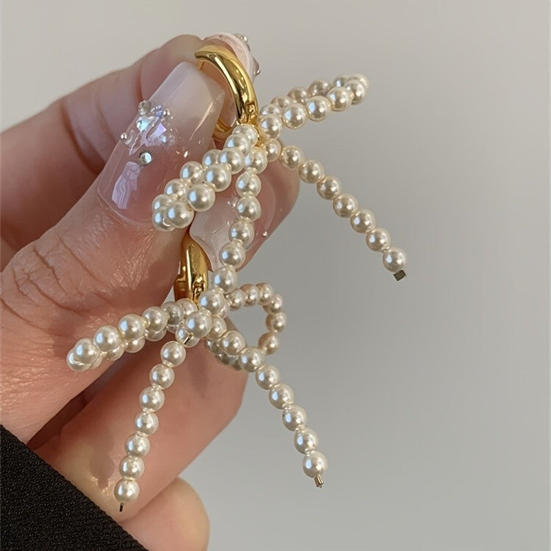 Faux Pearl Bow Earrings