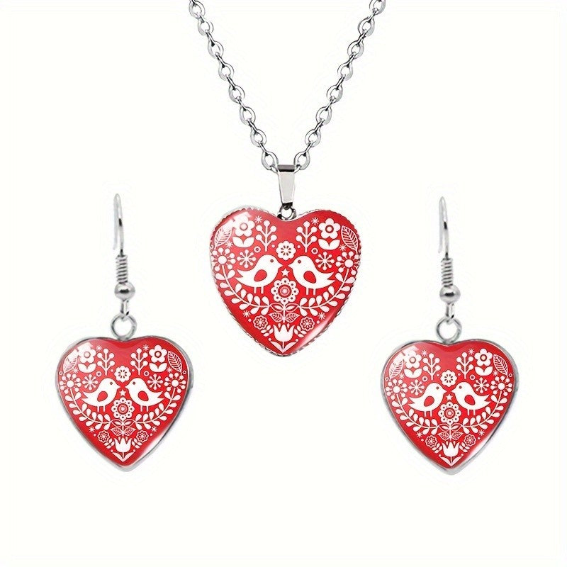 Bird & Floral Heart Jewelry Set