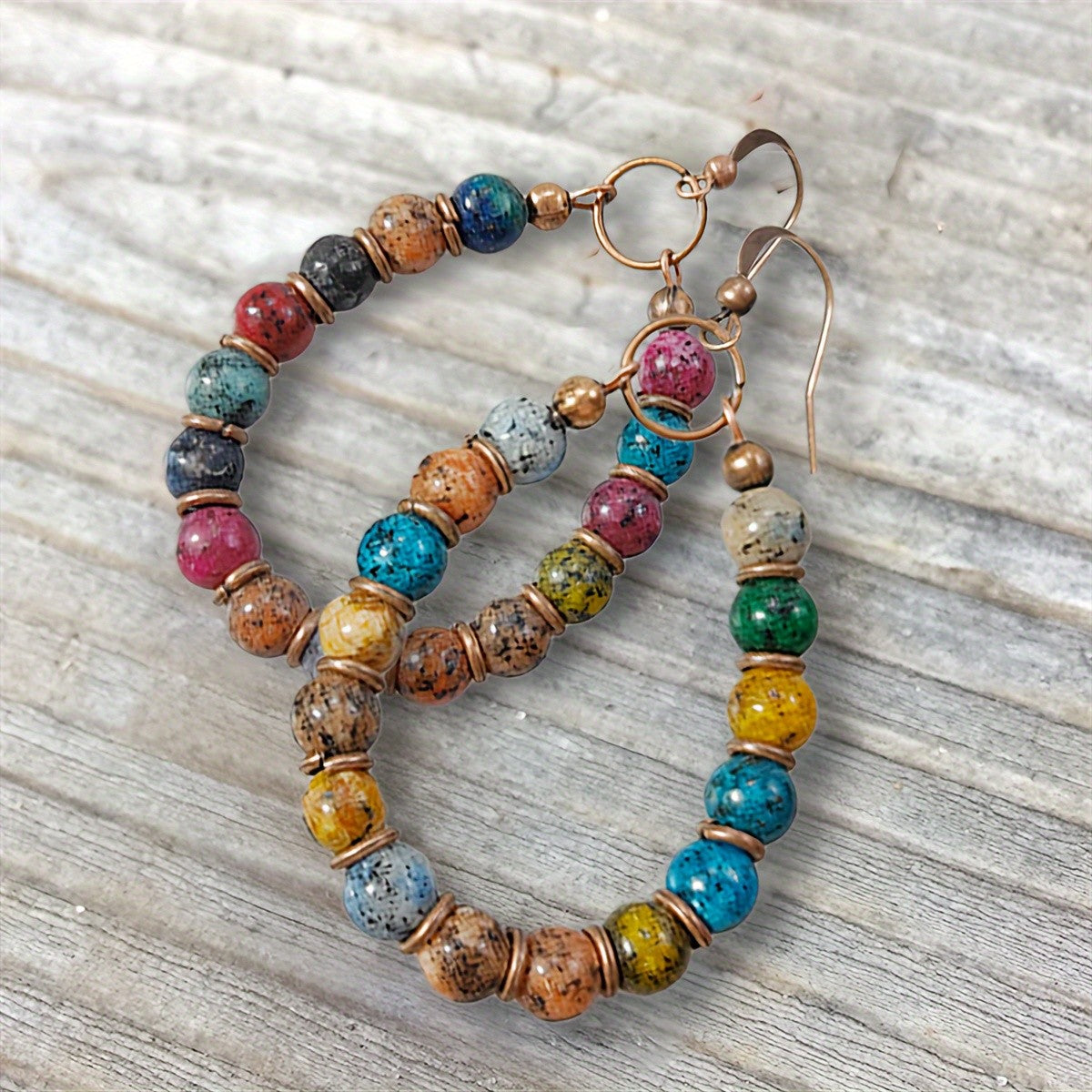 Stone Bead Dangle Hoop Earrings