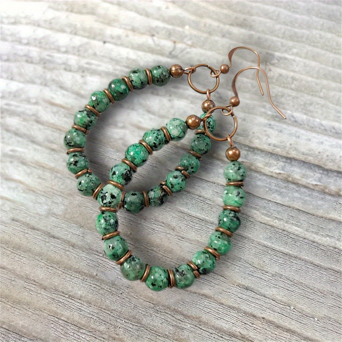 Stone Bead Dangle Hoop Earrings