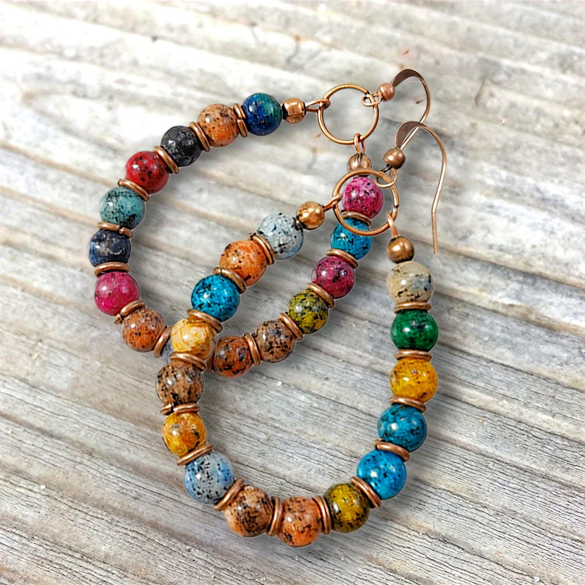Stone Bead Dangle Hoop Earrings