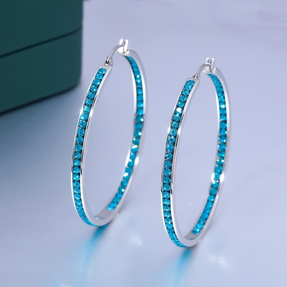 Turquoise Pave Hoop Earrings