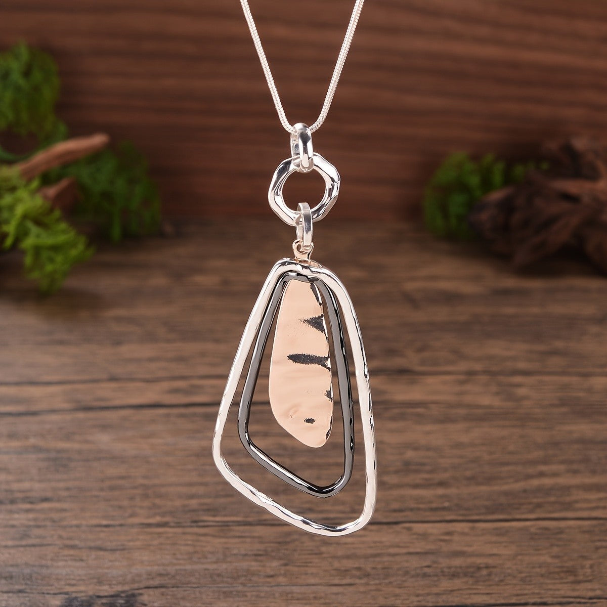 Hammered Geometric Layered Pendant Necklace