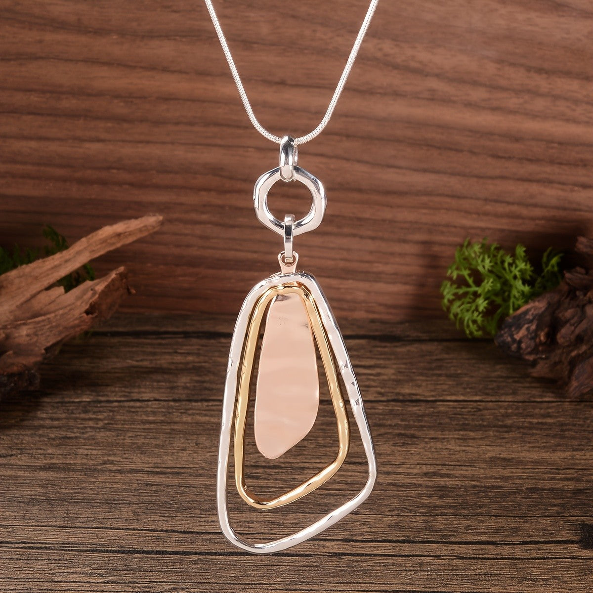 Hammered Geometric Layered Pendant Necklace