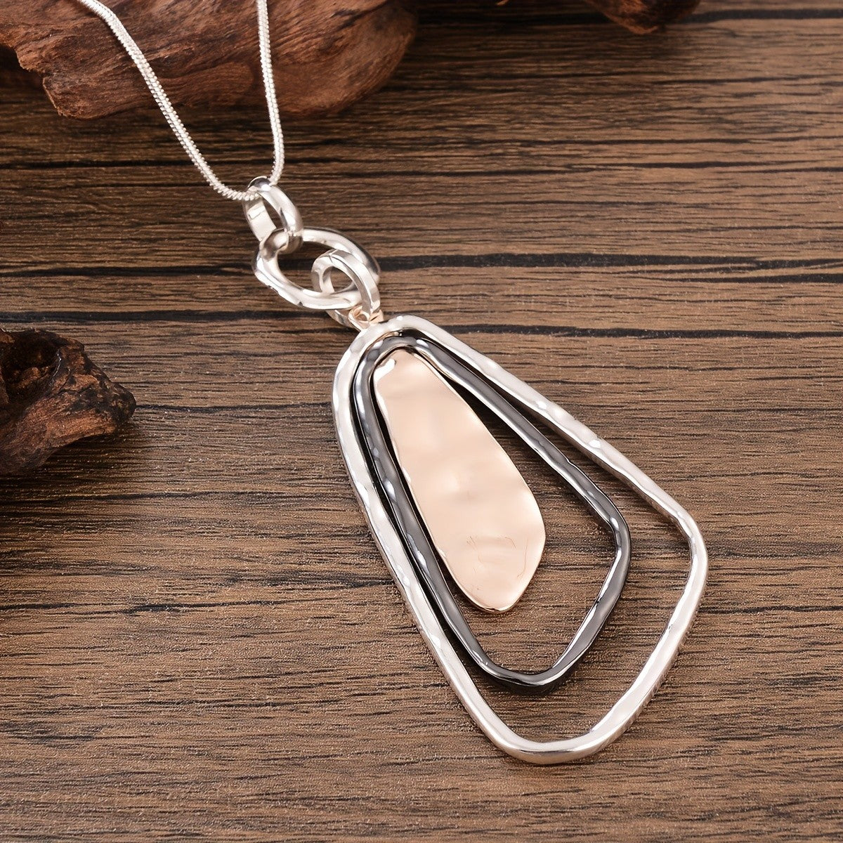 Hammered Geometric Layered Pendant Necklace