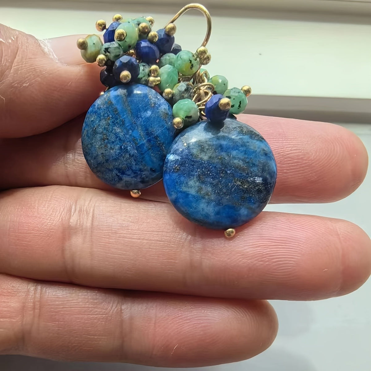 Blue Stone Cluster Disc Earrings