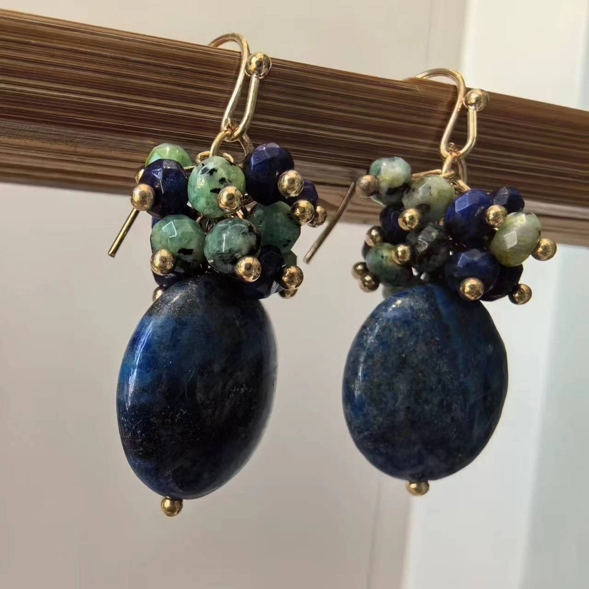 Blue Stone Cluster Disc Earrings