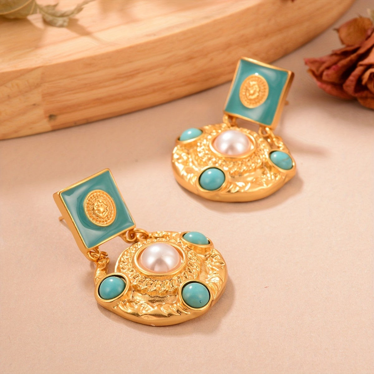 Turquoise Square Drop Earrings