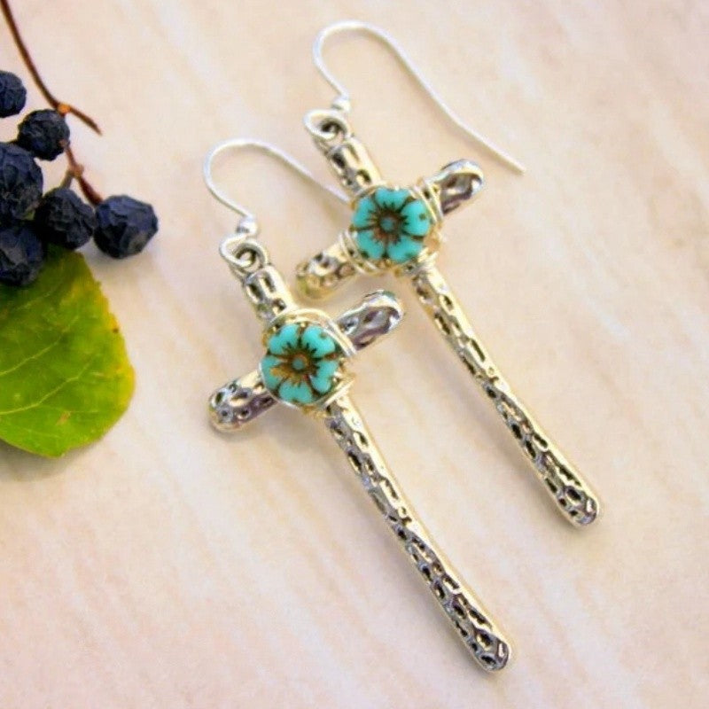 Textured Cross Flower Earrings