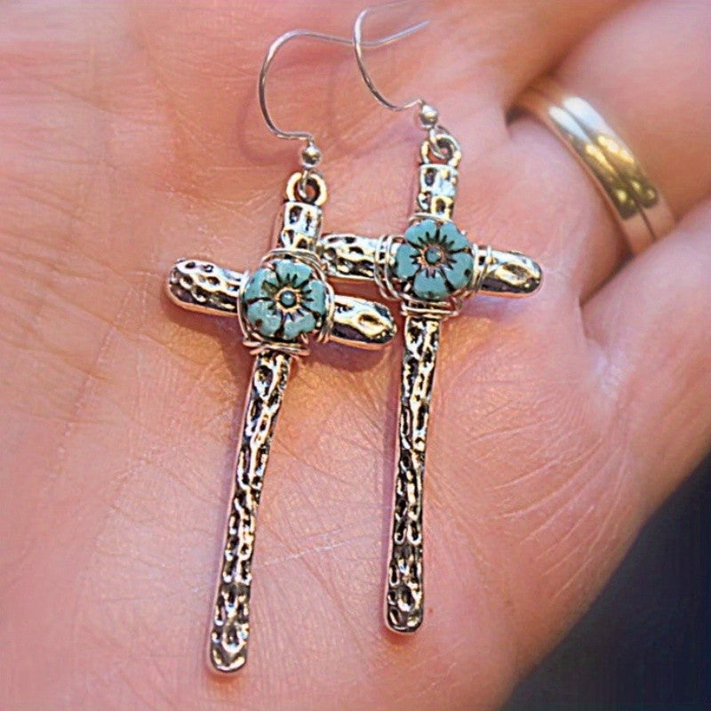 Textured Cross Flower Earrings