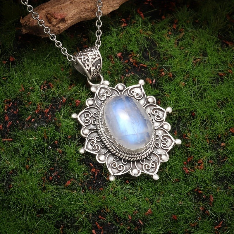 Moonstone Mandala Pendant Necklace