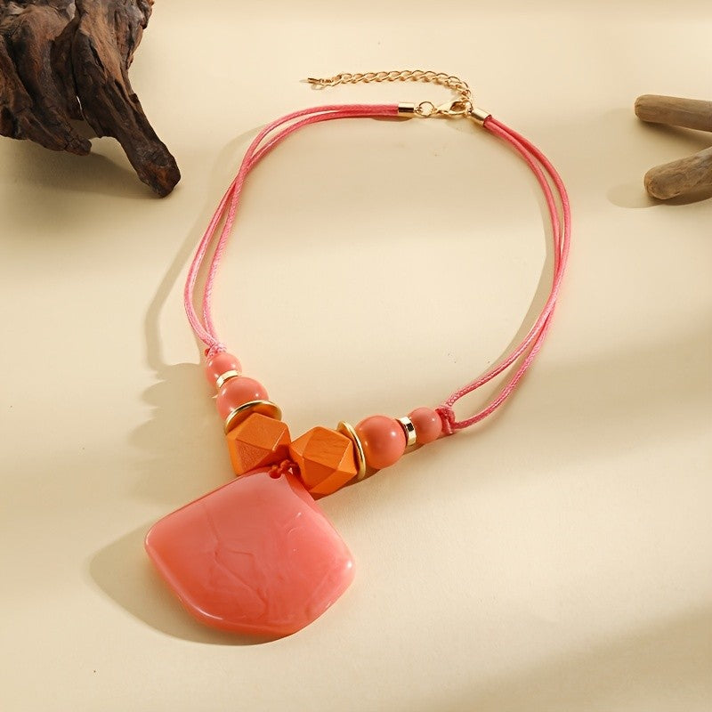 Geometric Resin Shell Pendant Necklace