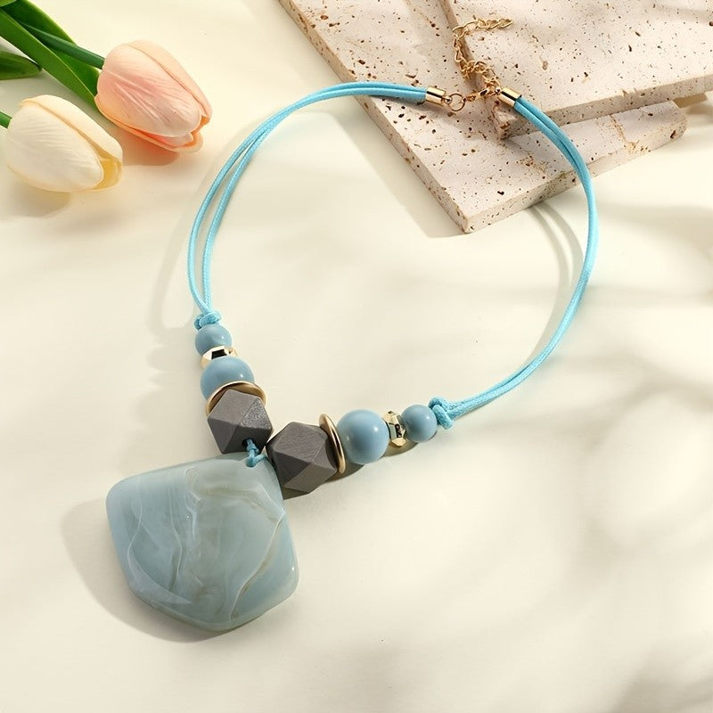 Geometric Resin Shell Pendant Necklace