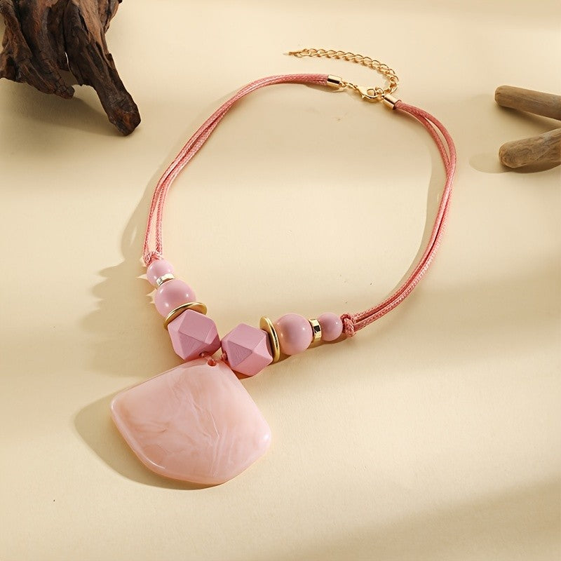 Geometric Resin Shell Pendant Necklace
