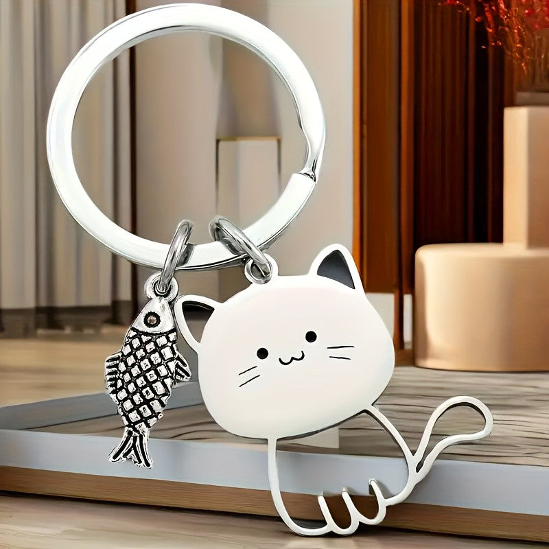 Smiling Cat & Fish Keychain