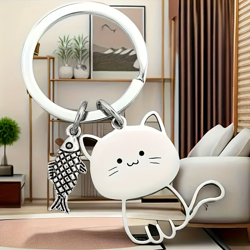 Smiling Cat & Fish Keychain