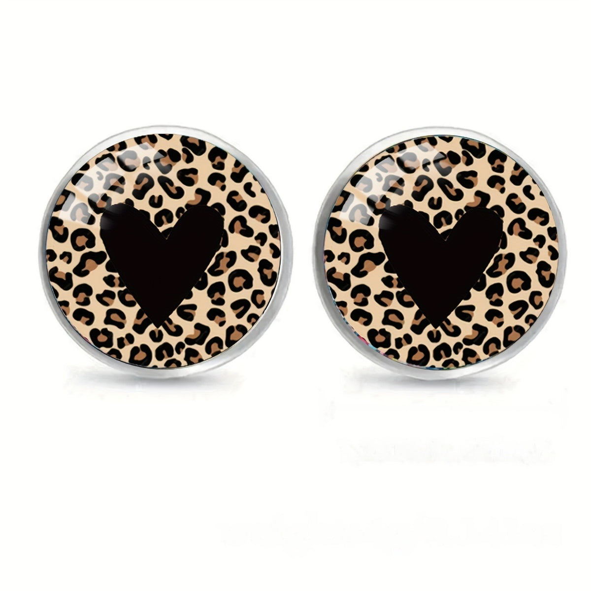 Leopard Print Round Heart Stud Earrings