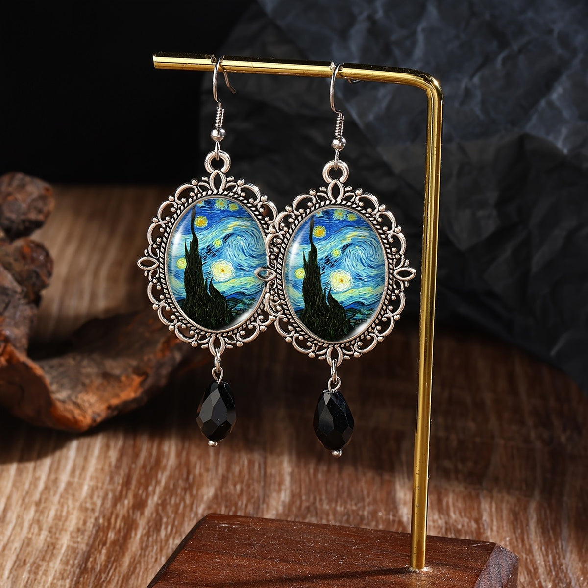 Swirling Night Sky Oval Earrings
