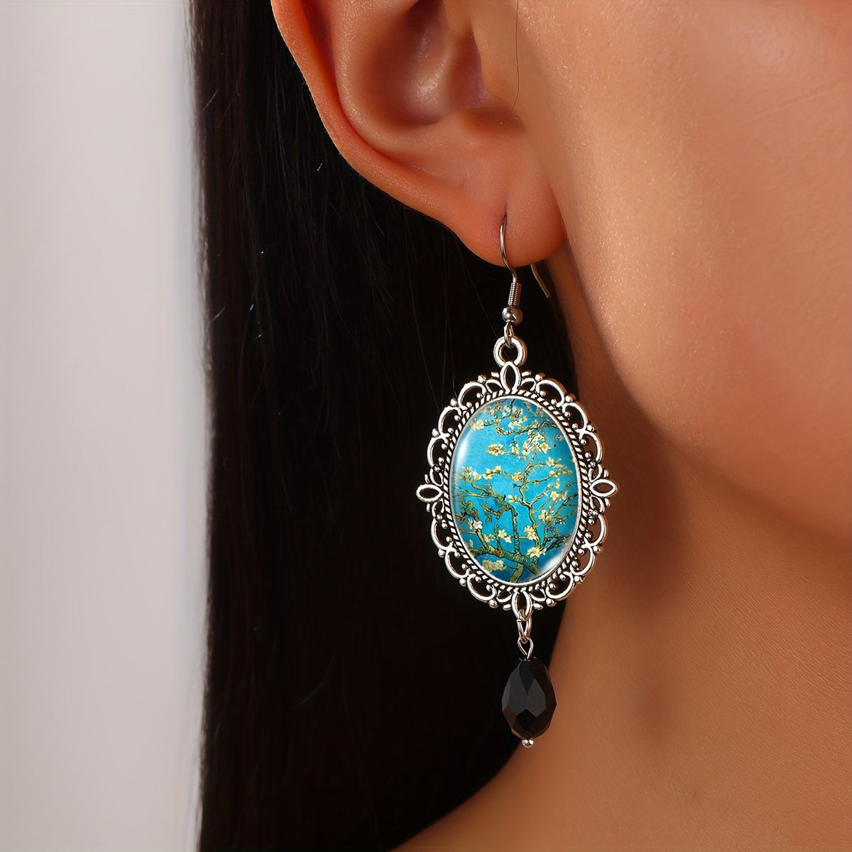 Swirling Night Sky Oval Earrings