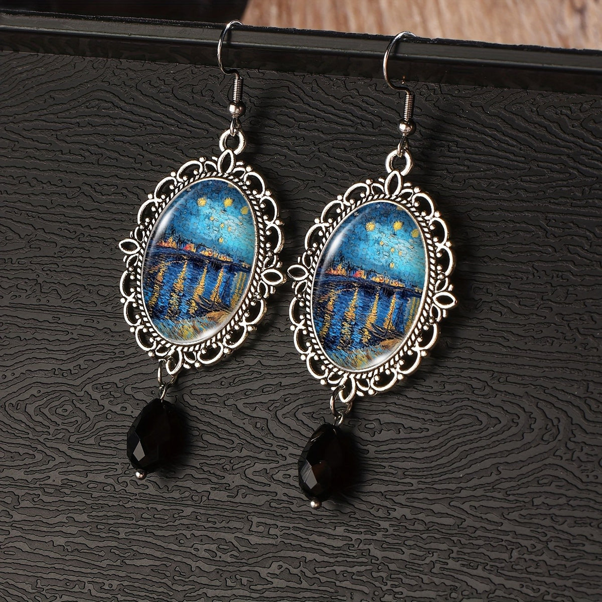 Swirling Night Sky Oval Earrings