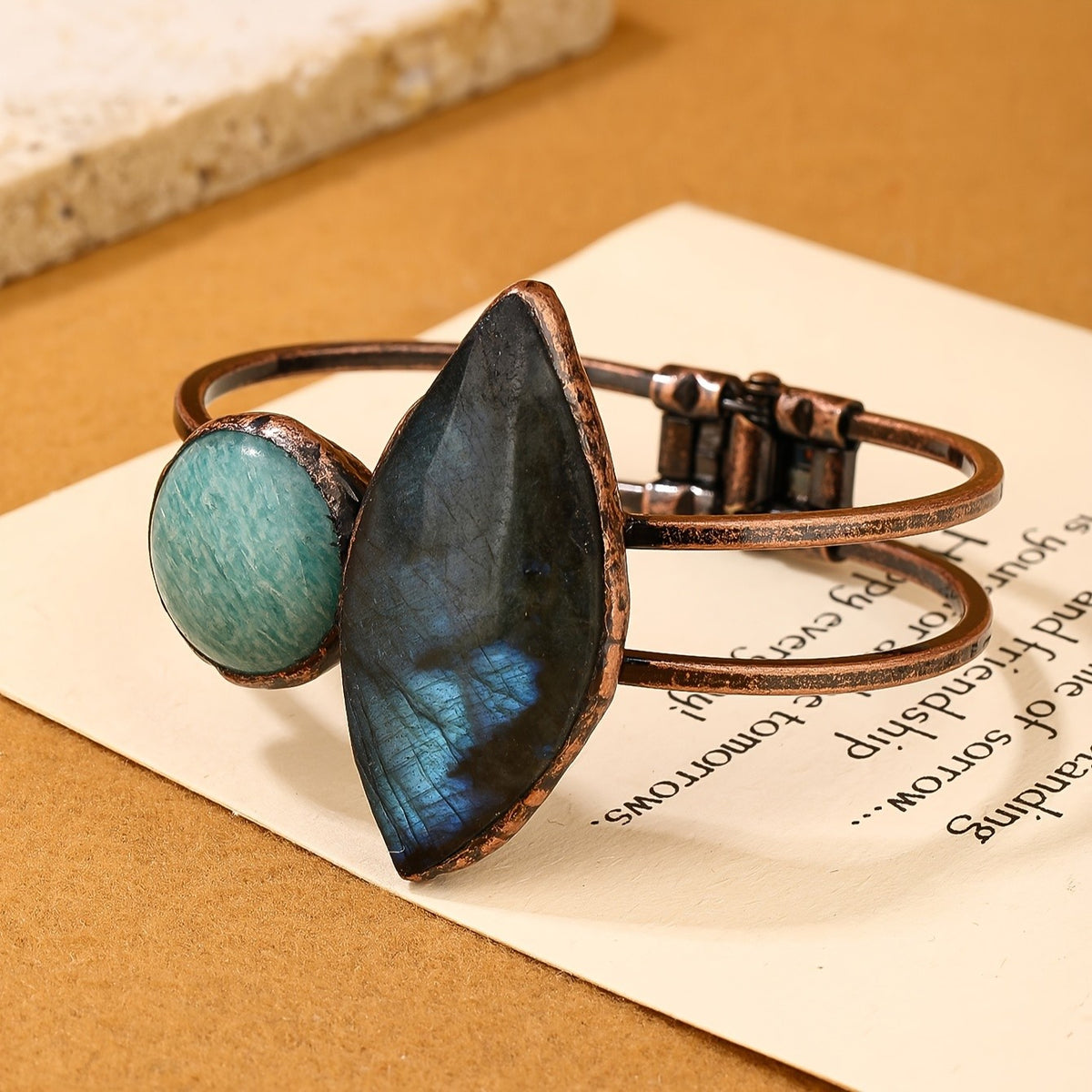 Labradorite & Amazonite Stone Cuff Bracelet