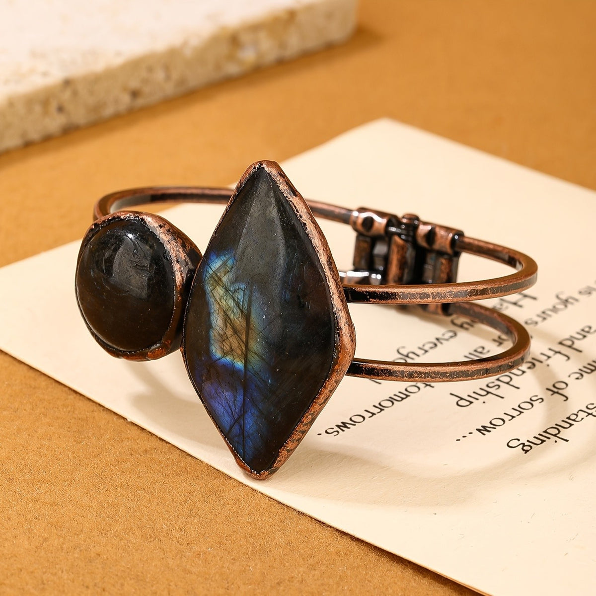 Labradorite & Amazonite Stone Cuff Bracelet