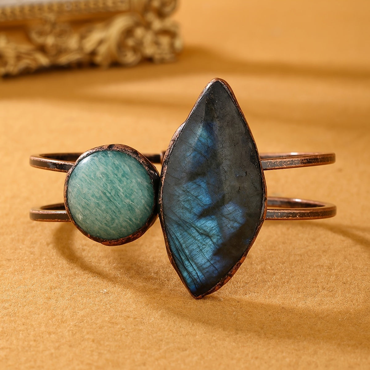 Labradorite & Amazonite Stone Cuff Bracelet